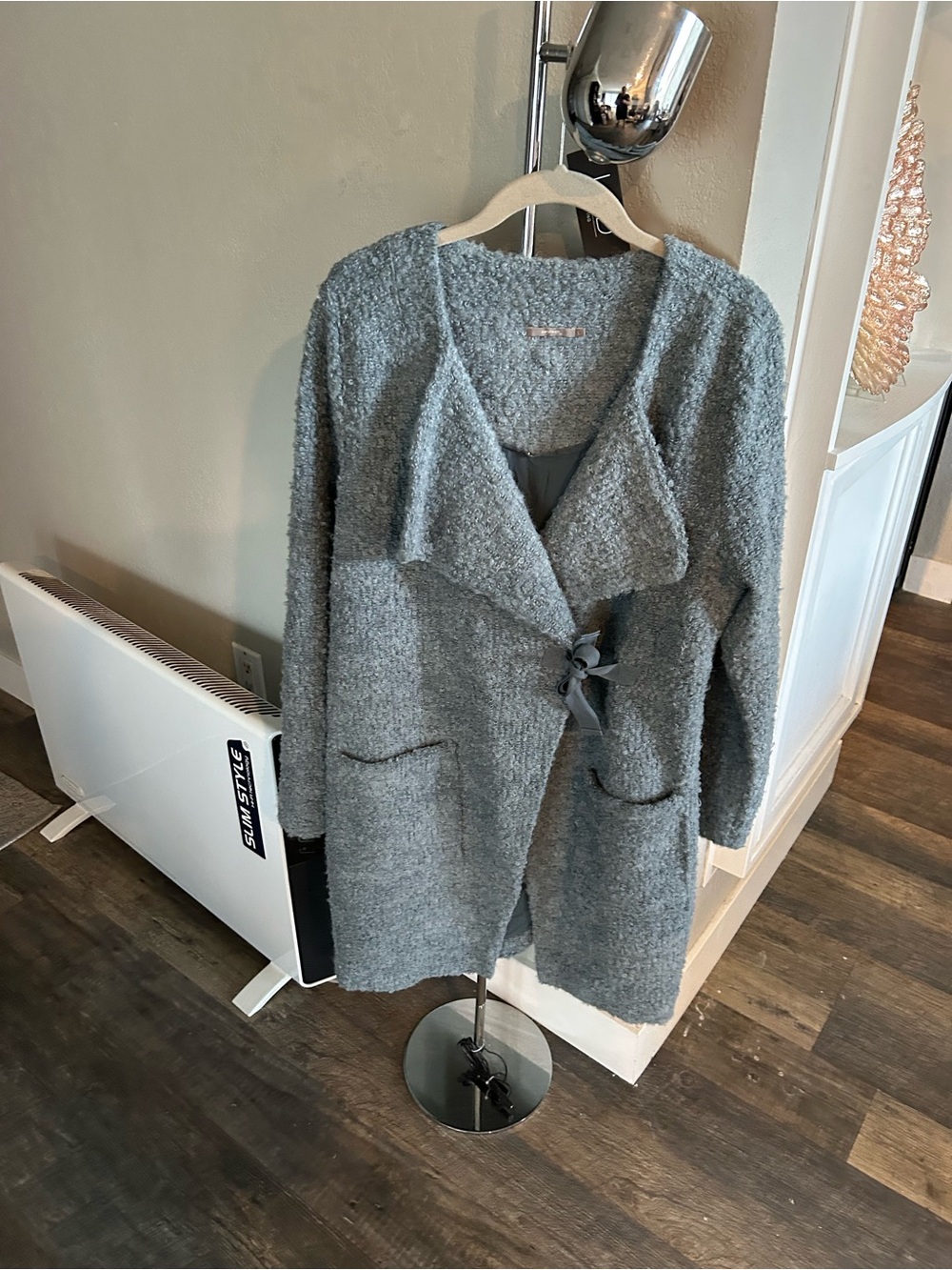 Cozy Open-Front Bouclé Sweater Coat - in Blue/Gray